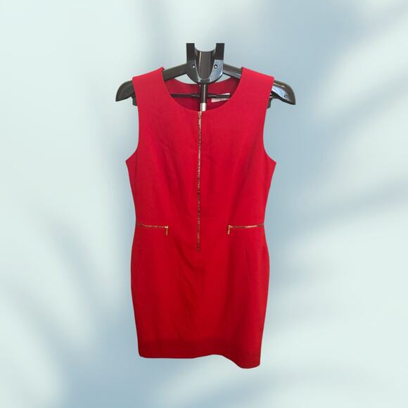 Calvin Klein Red Sleeveless Zipper Front & Back Drop Waist Dress. - Picture 1 of 15
